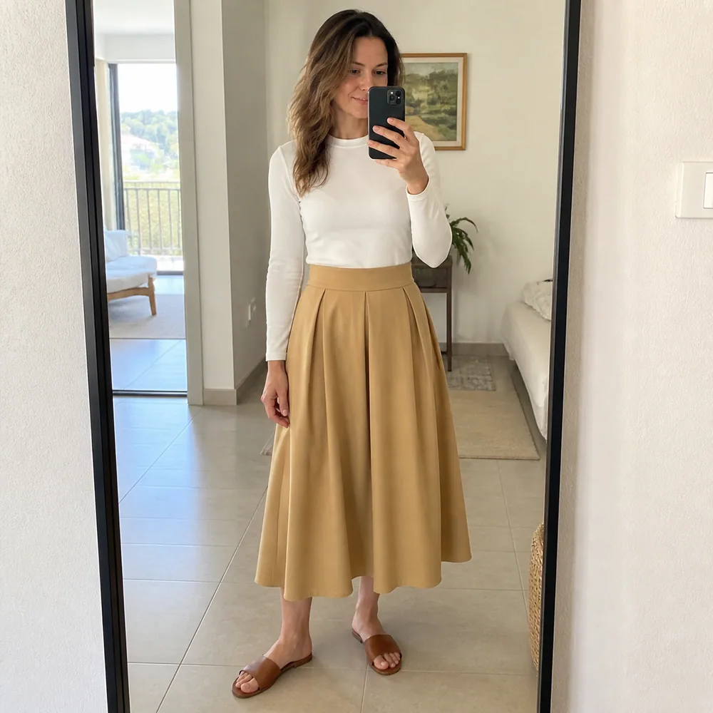 Customer wearing a Tsniout outfit